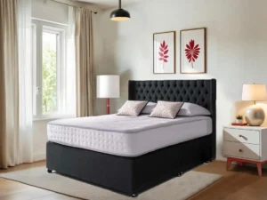 Black Chesterfield Wing Divan Bed – 3ft to 6ft Drawer Storage & Matching Storage Box