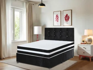 Black Crushed Velvet Bed Set with Mattress and Storage