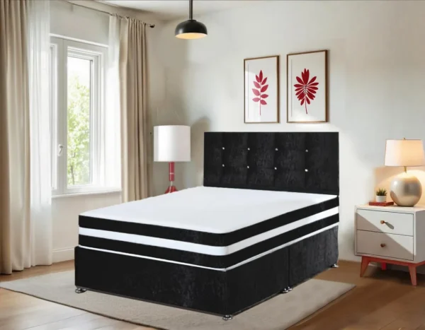 Black Crushed Velvet Bed Set with Mattress and Storage