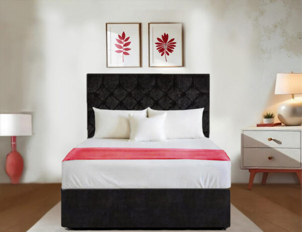 Black Divan Bed with Headboard and Mattress