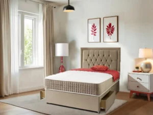 Gold Divan Buttoned Headboard Bed