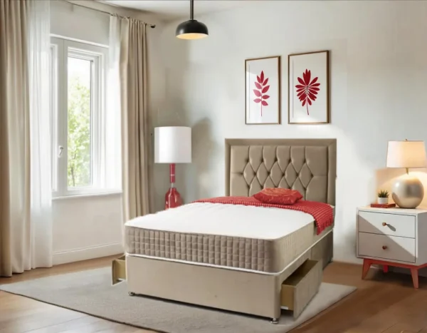 Gold Divan Buttoned Headboard Bed