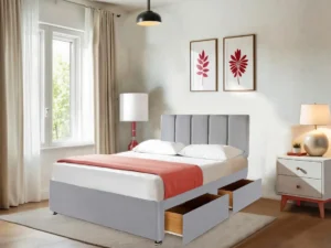 Grey Suede Beds Set with Storage And Mattress On Sale