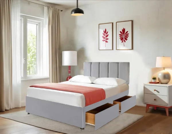 Grey Suede Beds Set with Storage And Mattress On Sale