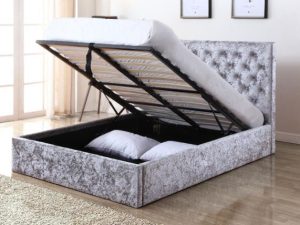 Crushed Velvet Ottoman Sleigh Bed - Free Delivery