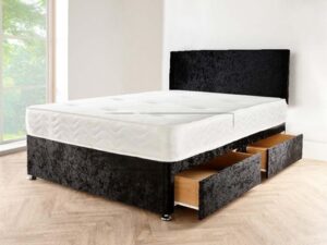 Black Crushed Velvet Divan Bed with Headboard