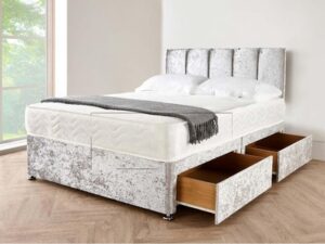Modern Silver Crushed Velvet Divan Bed Set